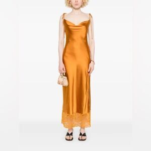 NWOT SELF-PORTRAIT  Burnt Orange Satin-Lace Midi Dress UK8/US4